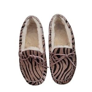 AUSTRALIAN LUXE‎ Animal Hair Sherpa Lined Leopard Print 8 Slippers Athleisure